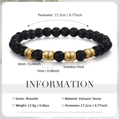 4 Names - Personalised Men's Bracelet Customised Name Beaded Bracelet Volcanic Stone Bracelet Gift for Him-Jessemade AU