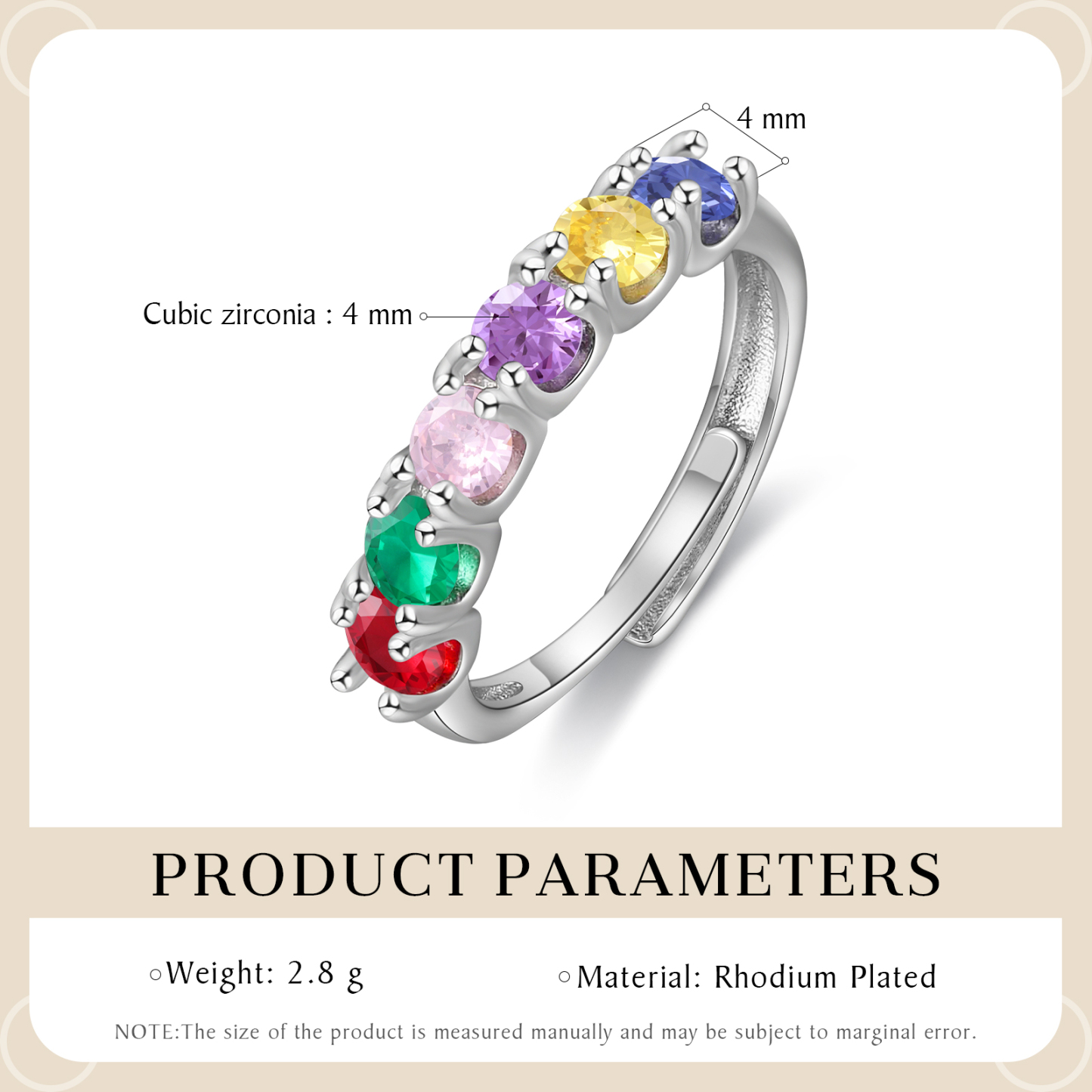 Personalised Women's Ring Customised 6 Birthstones Open Ring Birthday Gift for Women Girls-Jessemade AU