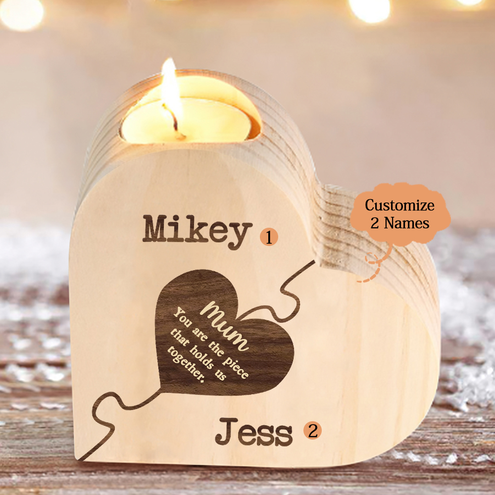 To My Mum Personalised 2 Names Puzzle Candle Holder Wooden Candlestick "You Are The Piece That Holds Us Together"-Jessemade AU
