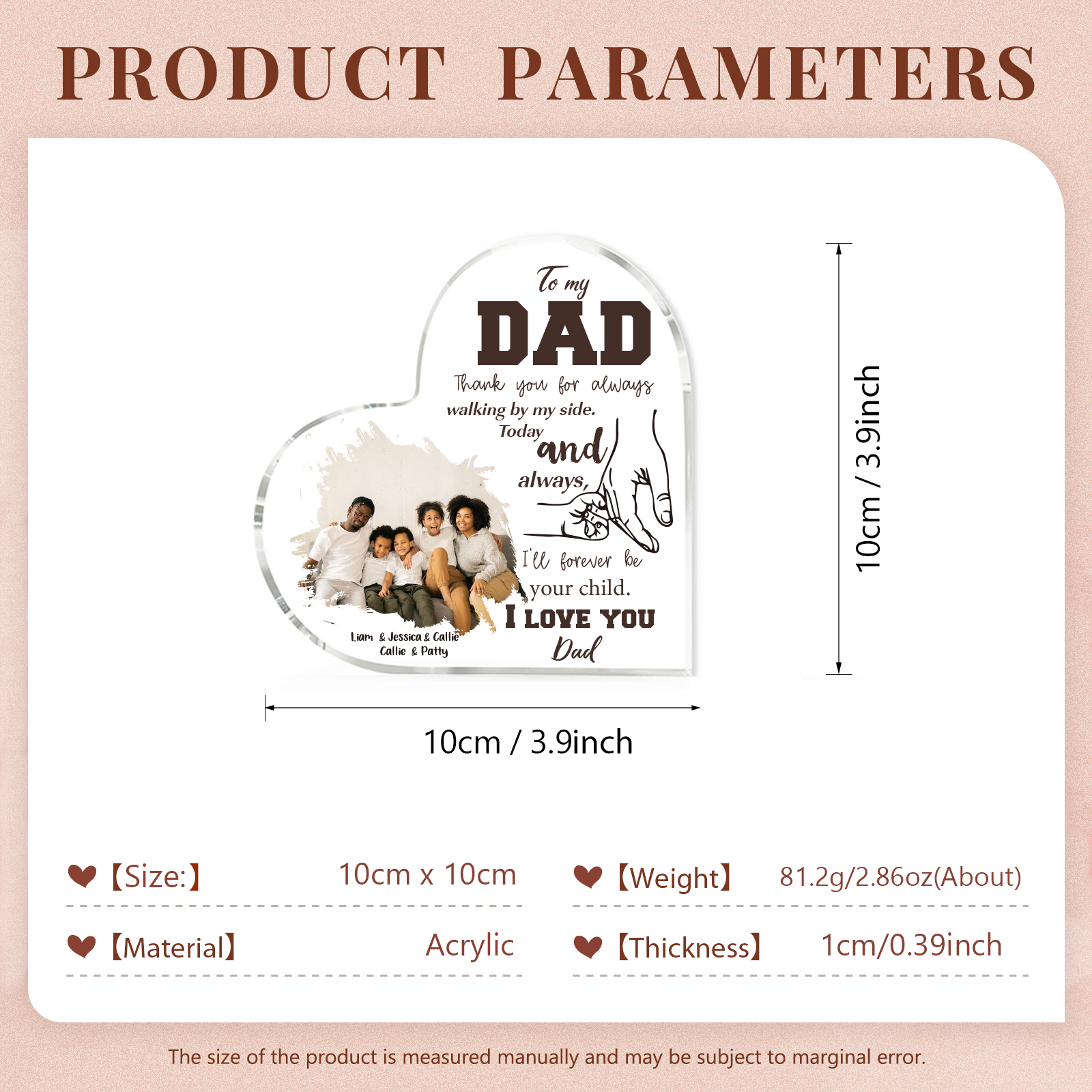 To My Dad Holding Hands Acrylic Heart Keepsake Custom Photo Sign Plaque - THE BOND BETWEEN US IS AN ETERNAL ONE - Thank you for always walking by my side-Jessemade AU