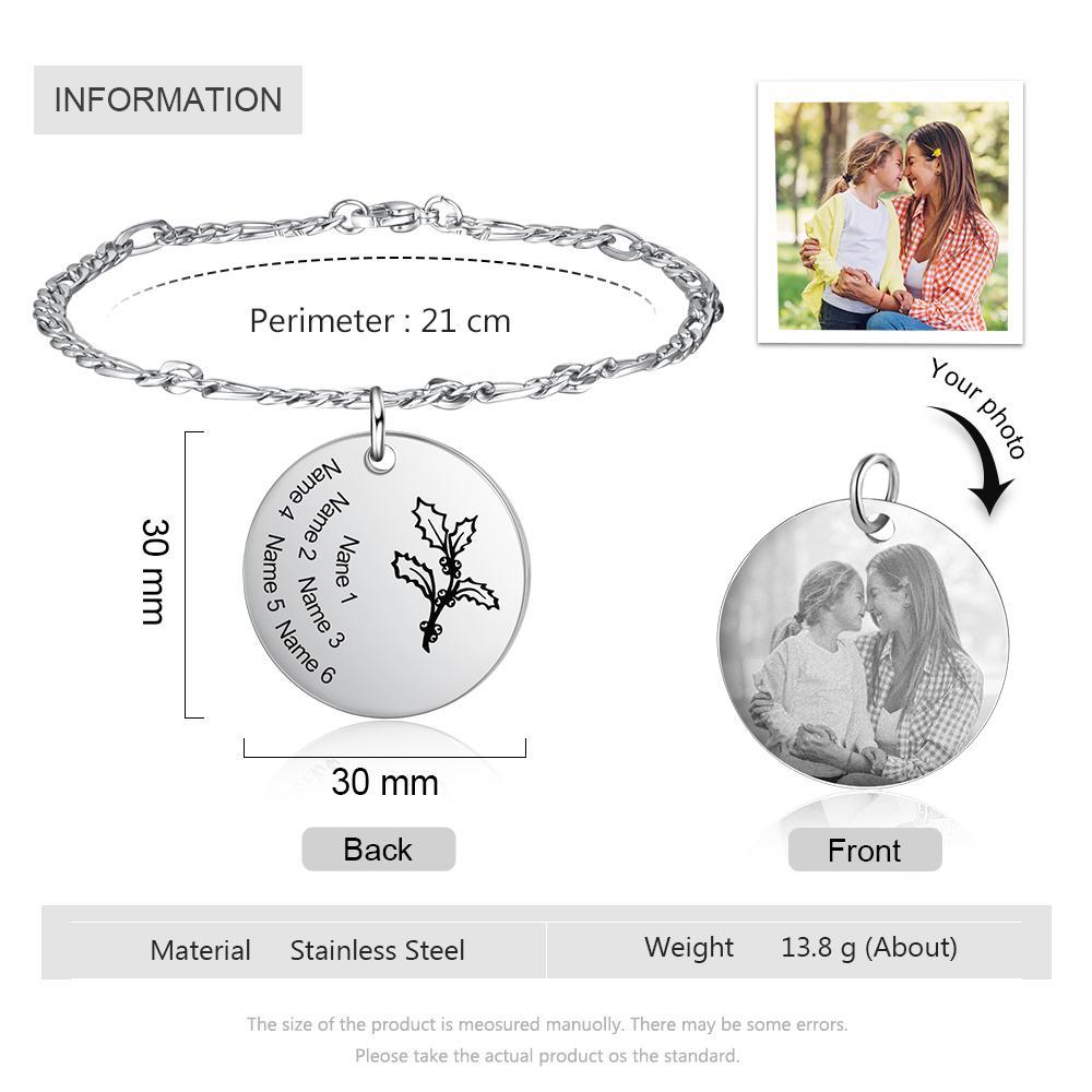 Personalised Photo Bracelet Custom  Birthflower Bracelet Memorial Gifts For Her-Jessemade AU
