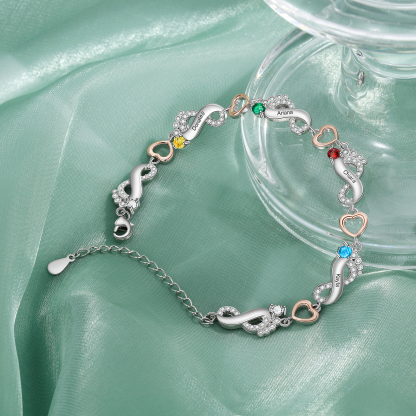 Personalised Baby Feet Bracelet Custom 4 Birthstones Heart Bracelet Gifts For Women-Jessemade AU