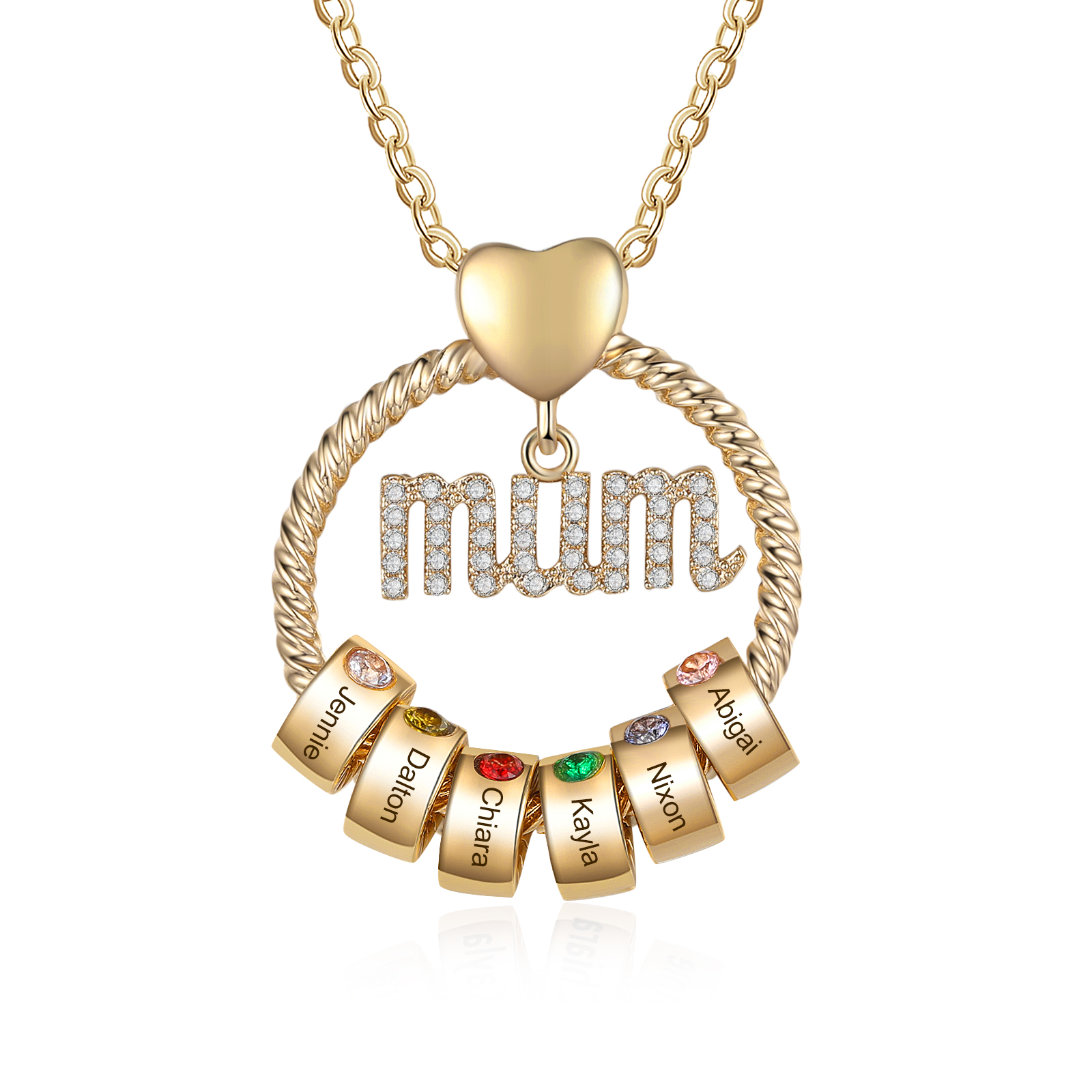 Personalised Circle Necklace With 6 Birthstones Pendant Engraved Names Gift For Mum-Jessemade AU