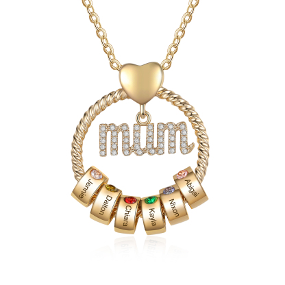 Personalised Circle Necklace With 6 Birthstones Pendant Engraved Names Gift For Mum-Jessemade AU