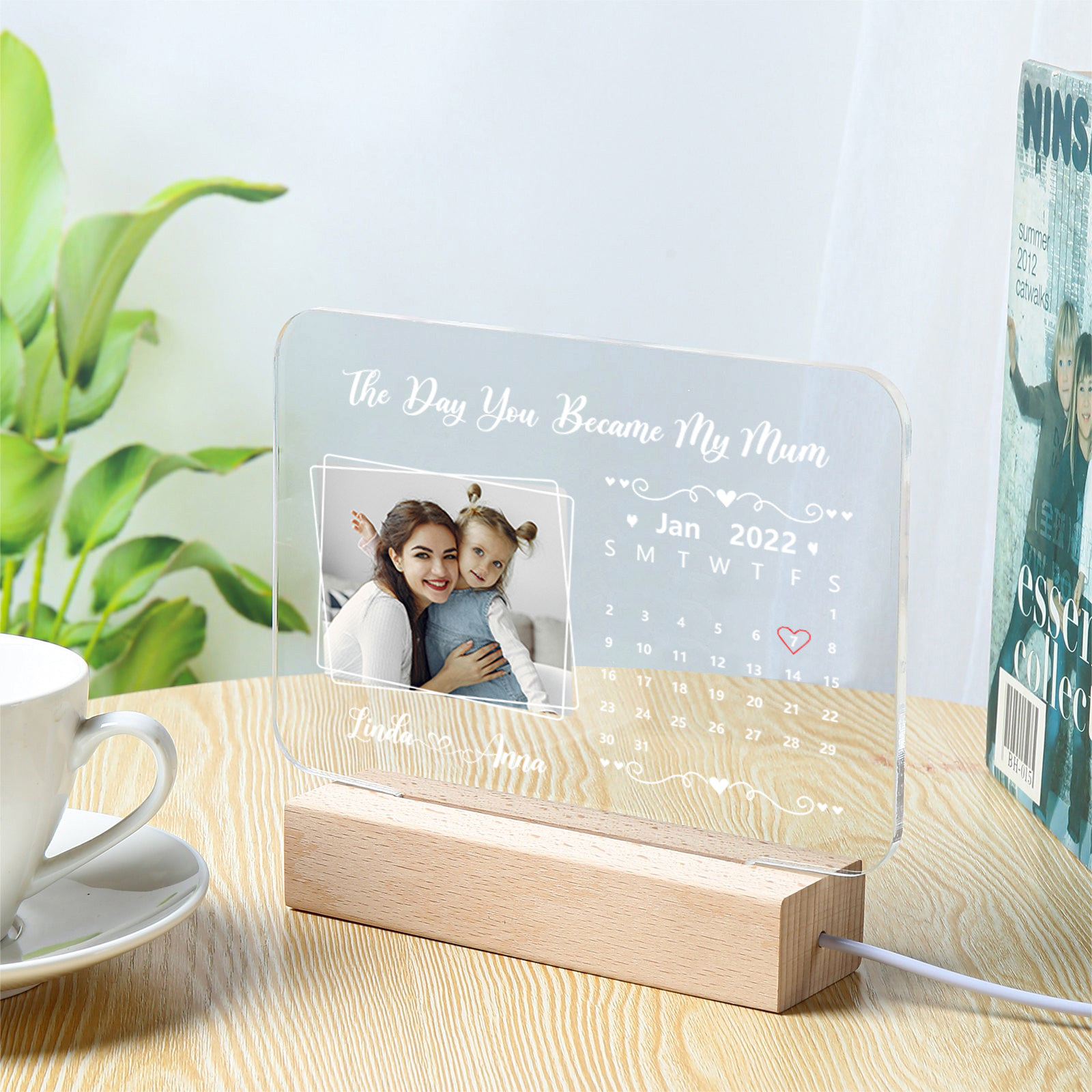 Personalised Calendar Night Light Custom Photo & Text LED Lamp Mother's Day Gift - The Day You Became My Mum/Mom-Jessemade AU