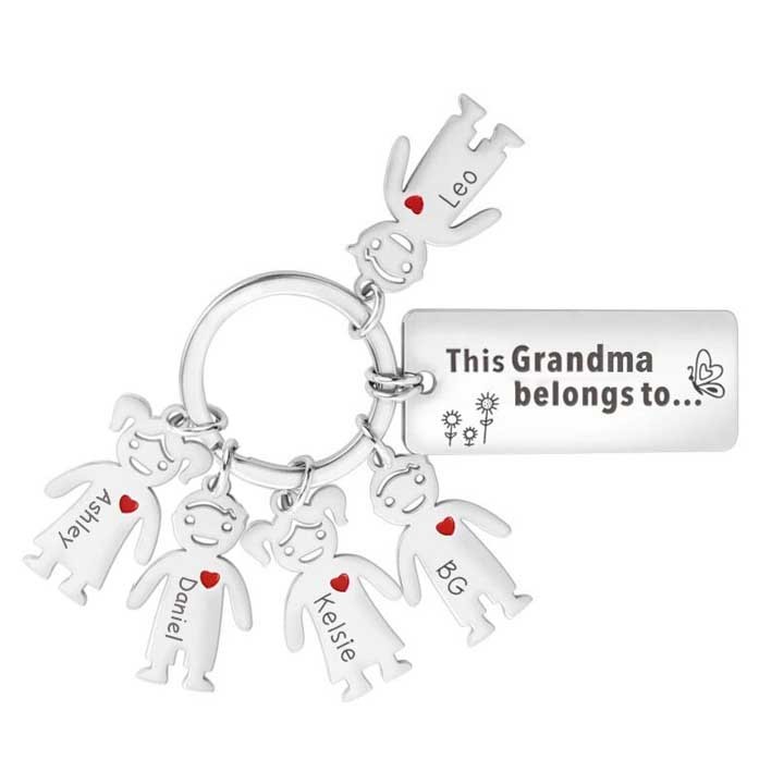 Personalised Family Keychain with 5 Kid Charms Engrave Names-Jessemade AU