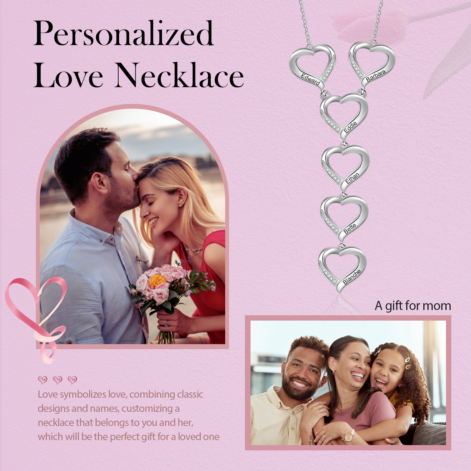 Personalised 6 Hearts Necklaces Custom 6 Family Names Necklaces Gift For Mother-Jessemade AU