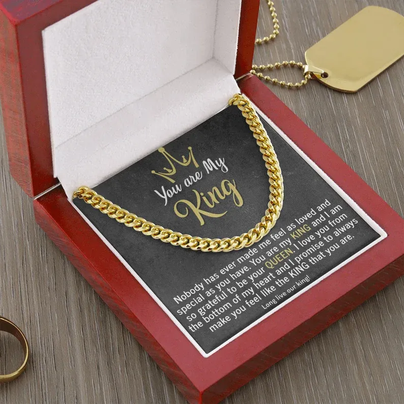 To My Man-Cuban Link Chain Necklace Gift Set "You Are My King"-Jessemade AU