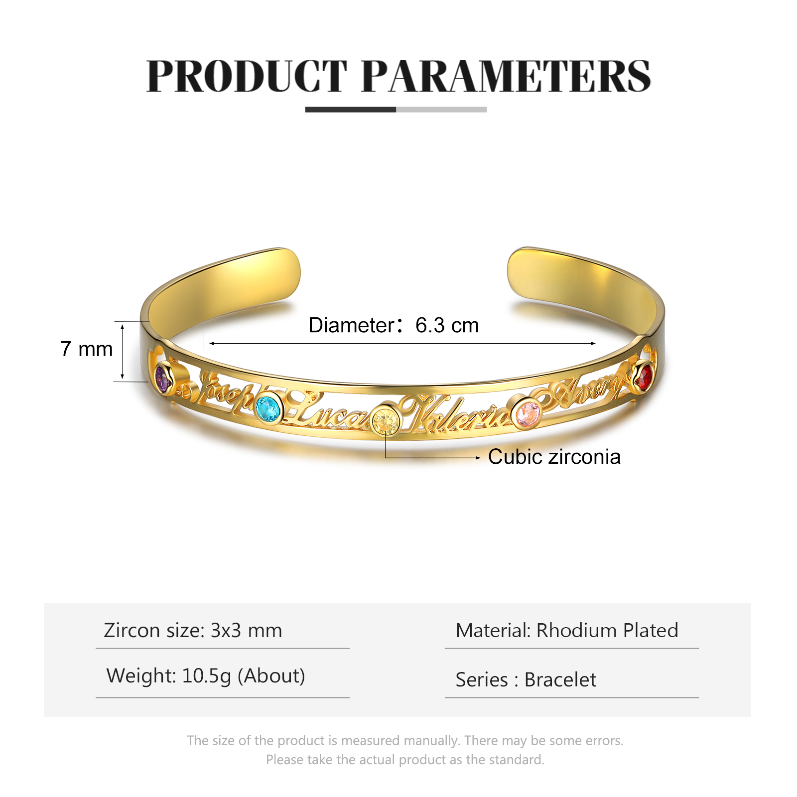 Personalised Adjustable Half-Open Bracelet With Birthstone Custom Family Name Bracelet Engraved 4 Names Women's Bracelet-Jessemade AU