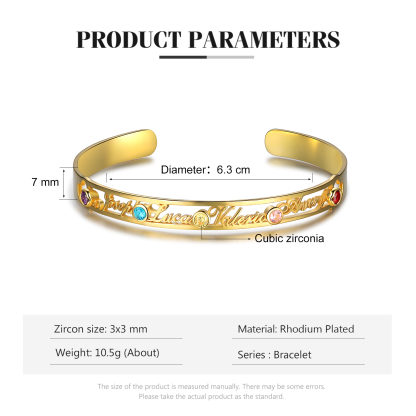 Personalised Adjustable Half-Open Bracelet With Birthstone Custom Family Name Bracelet Engraved 4 Names Women's Bracelet-Jessemade AU