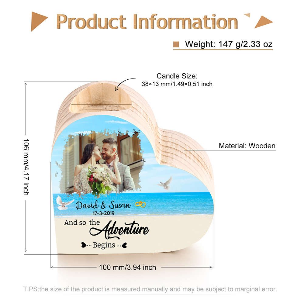Personalised Love Couple Heart Candle Holder Engrave Photo Wooden Candlesticks Valentines Gift-Jessemade AU