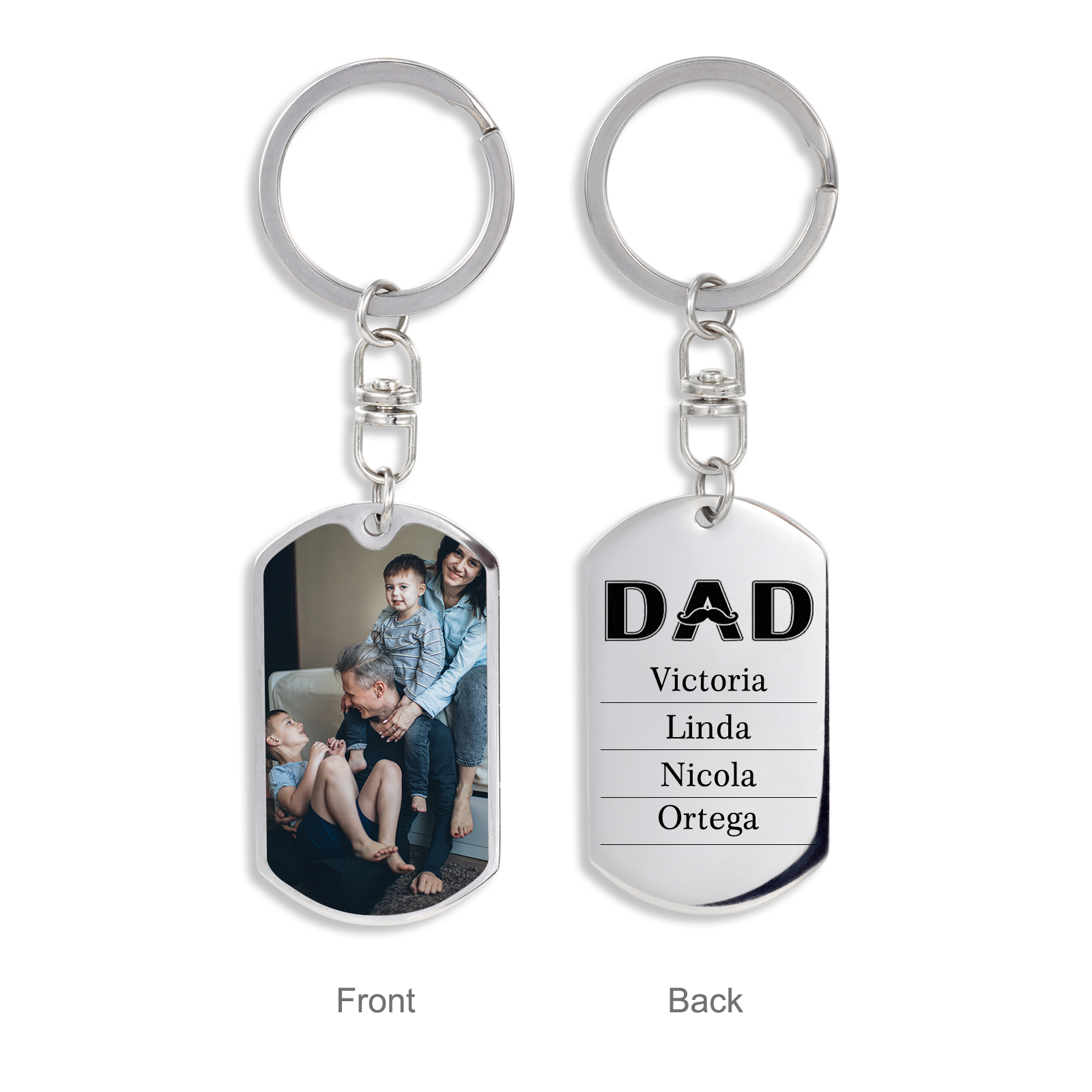 Personalised Photo Keychain Dad Keyring Engrave 4 Names Father's Day Gifts