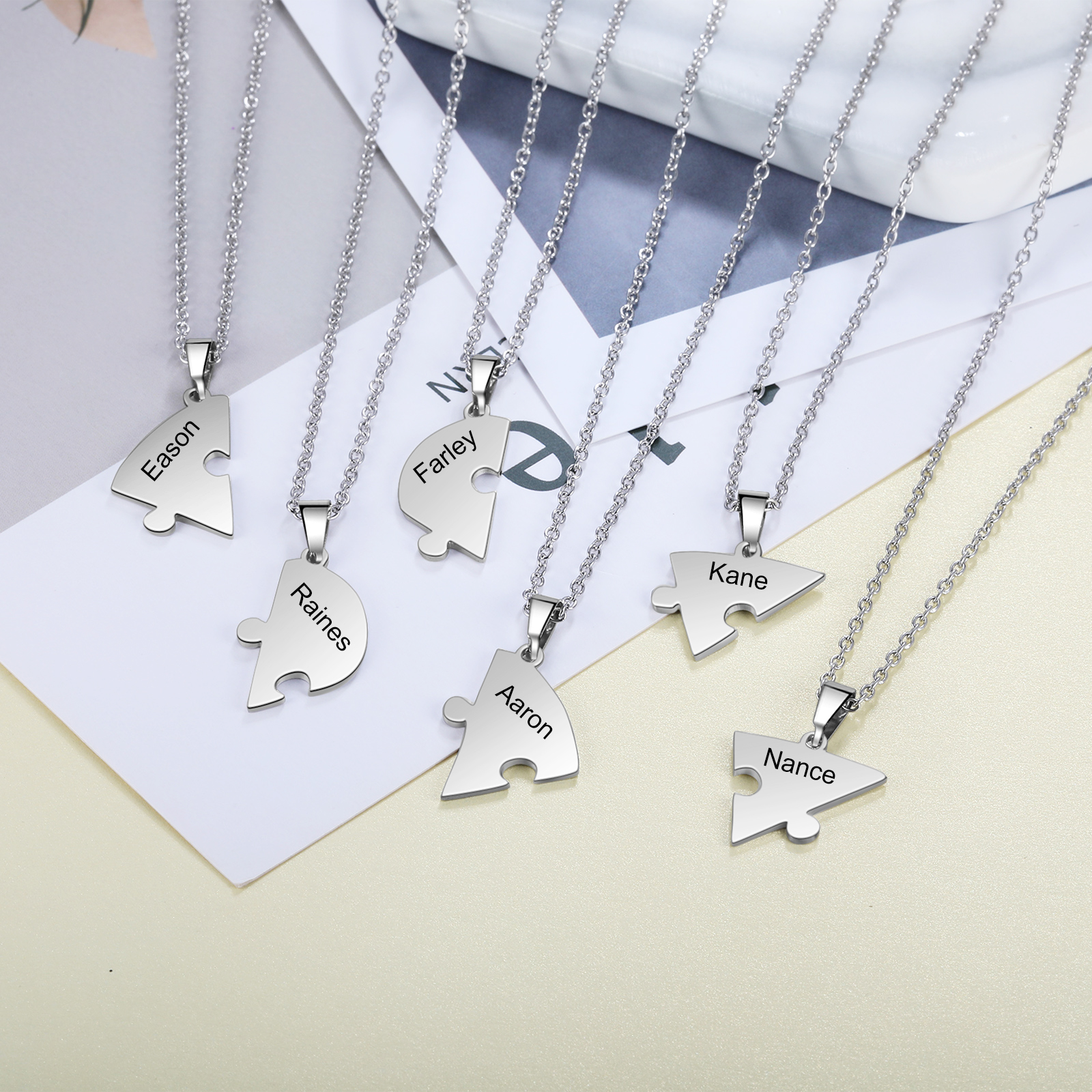 Personalised Heart Puzzle Necklace With 6 Names Gifts For Her-Jessemade AU