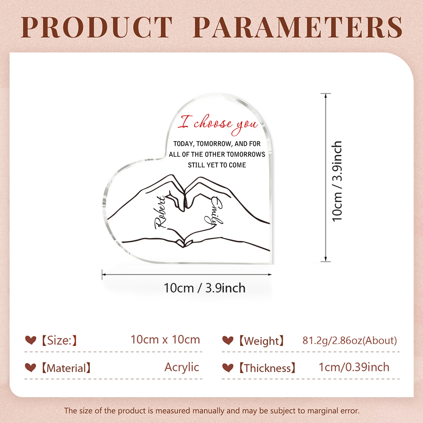 Personalised Couple Acrylic Heart Keepsake Custom 2 Names Ornament Valentine's Day Gift for Wife/Husband-Jessemade AU