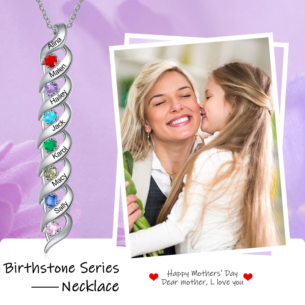S925 Family Necklace Customised Necklace Cascading Pendant with 2-7 Birthstones Engraving Names Gifts for Her-Jessemade AU