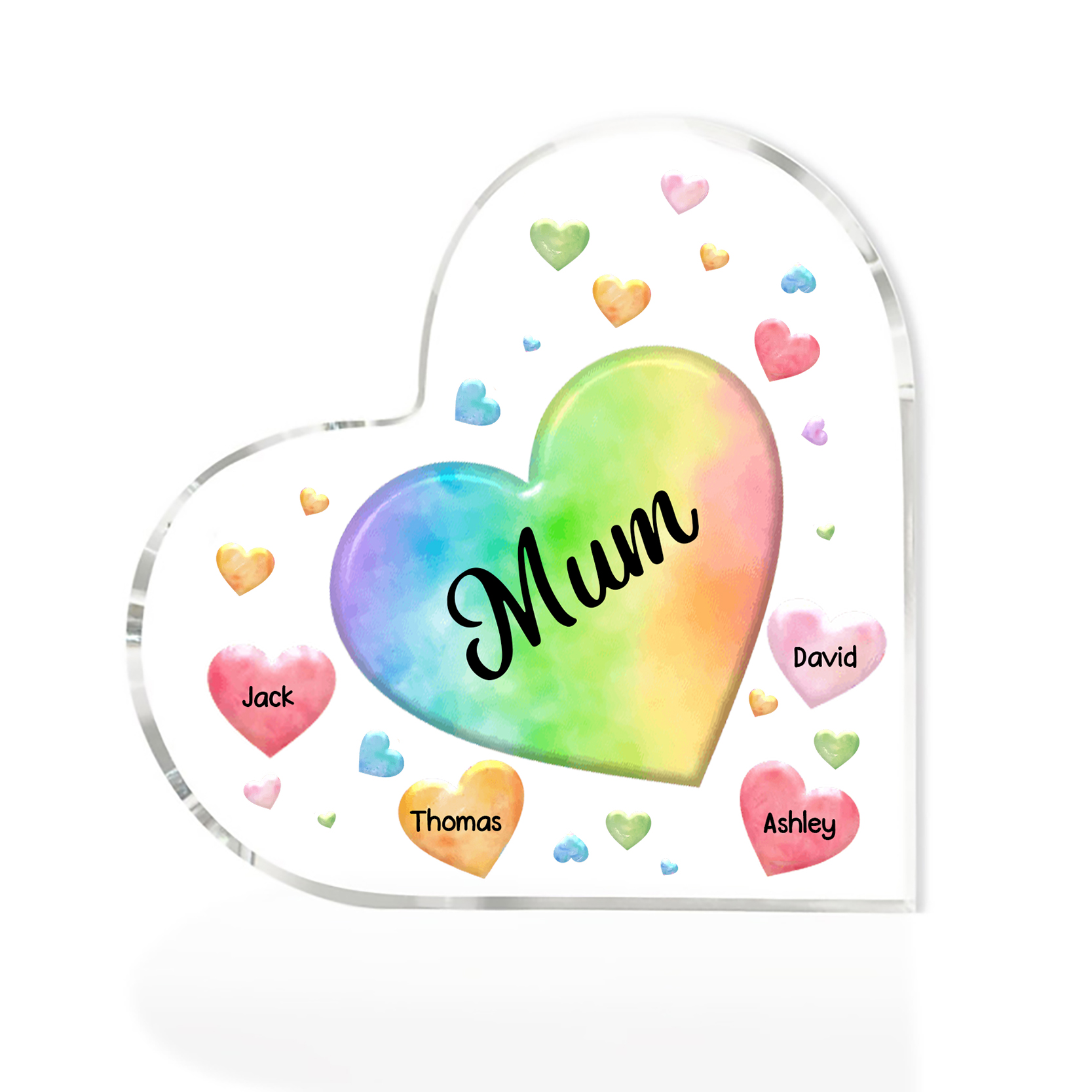 4 Names - Personalised Acrylic Heart Keepsake Custom Text Colourful Hearts Ornament Gift for Mother/Grandma-Jessemade AU
