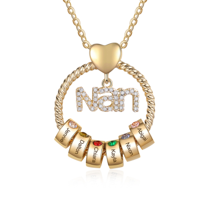 6 Names - Personalised Nan Necklace Custom Names 6 Birthstones Circle Pendant Necklace Christmas Gift for Grandma Nana-Jessemade AU