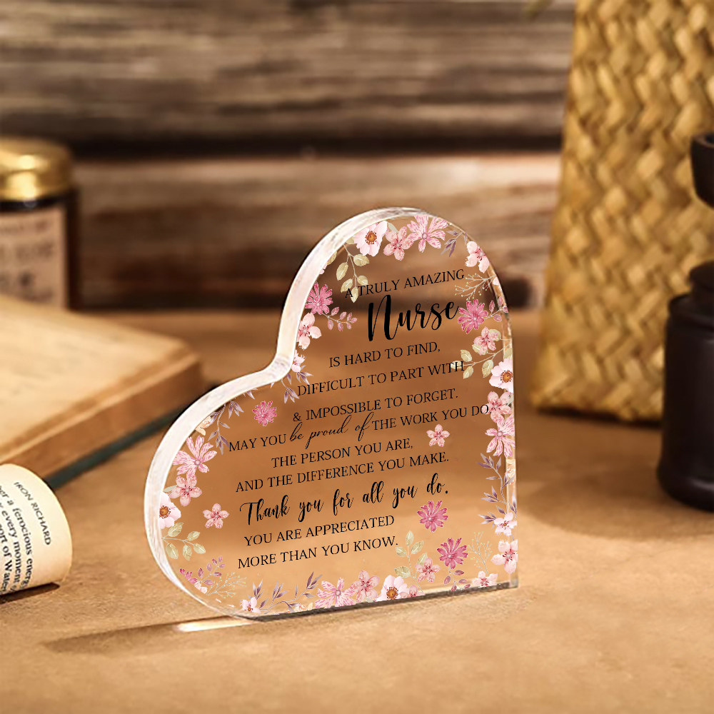 Acrylic Heart Keepsake Flower Ornaments Gifts for Nurses - You Are Appreciated More Than You Know-Jessemade AU