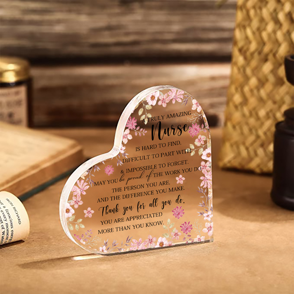 Acrylic Heart Keepsake Flower Ornaments Gifts for Nurses - You Are Appreciated More Than You Know-Jessemade AU