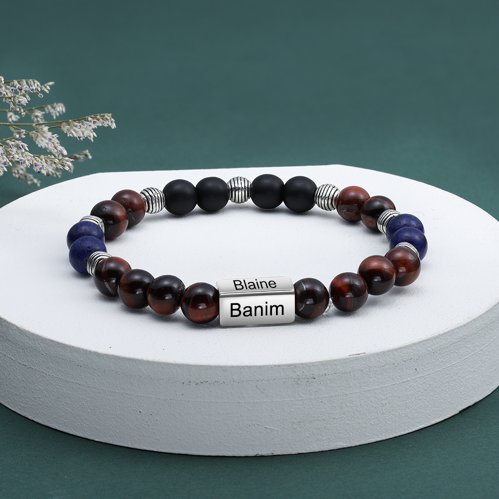 Personalised Round Beads Bracelet Custom Names Men's Bracelet Gifts For Him-Jessemade AU