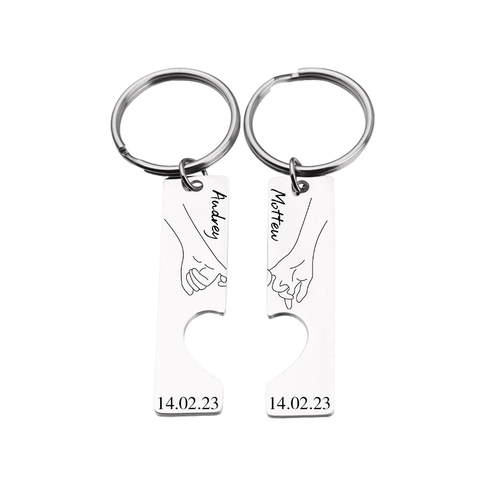 Personalised Couple Pinky Promise Keychain Set Customised Names & Date Matching Couple Keyring Valentine's Day Gifts For Couples-Jessemade AU