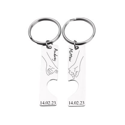 Personalised Couple Pinky Promise Keychain Set Customised Names & Date Matching Couple Keyring Valentine's Day Gifts For Couples-Jessemade AU