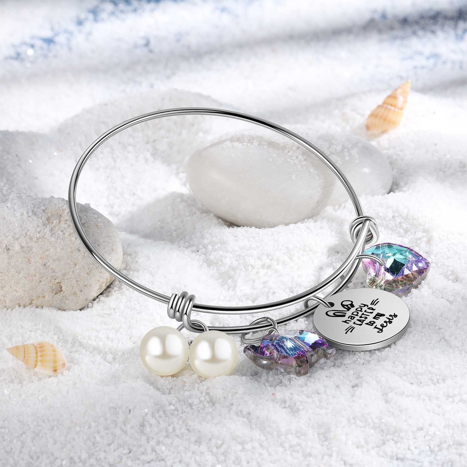 Easter Gifts Personalised Bunny Bangle Bracelet With Name Peals Crystals Bangle Gifts For Her-Jessemade AU
