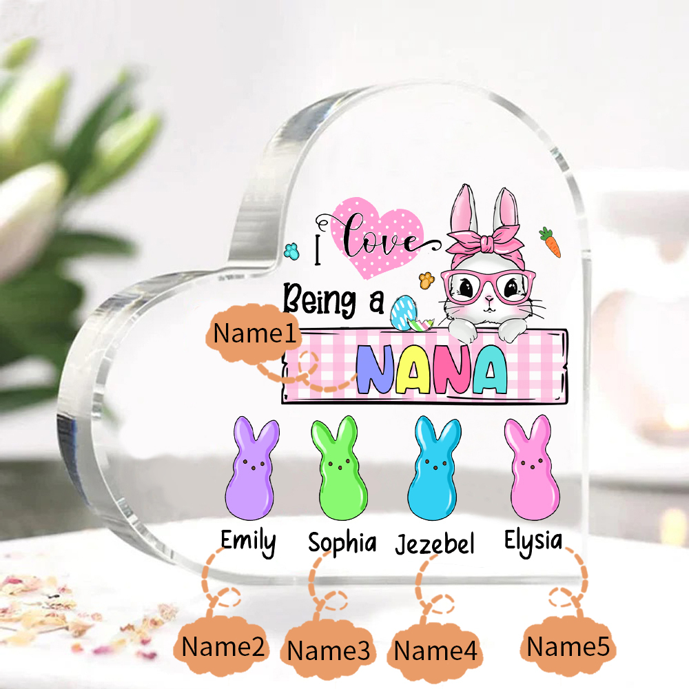 5 Names - Personalised Acrylic Heart Keepsake Custom Names Bunny Ornaments Gifts for Grandma/Mother-Jessemade AU