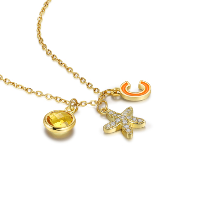 Back To School Personalised Star Necklace Custom Birthstone and Letter Necklace-Jessemade AU