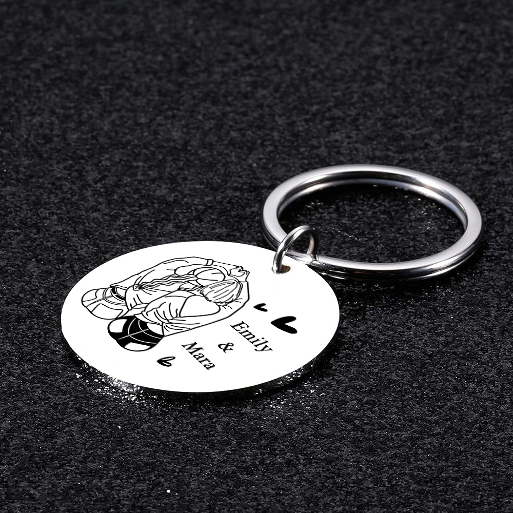 Personalised Photo Keychain Custom 2 Names Circle Keyring Metal Keychain Gift For Sisters/Besties/Friends-Jessemade AU