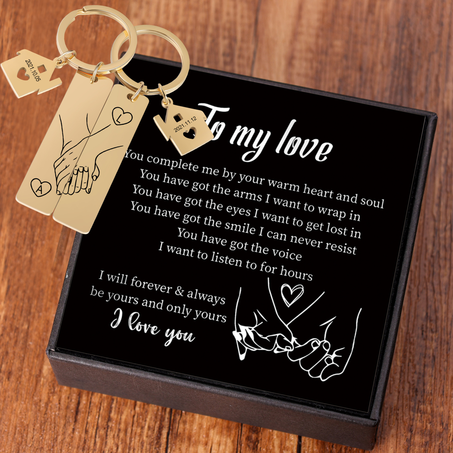 Holding Hands Couple Keychain Set Personalised Date Initial Matching Couple Gifts-Jessemade AU