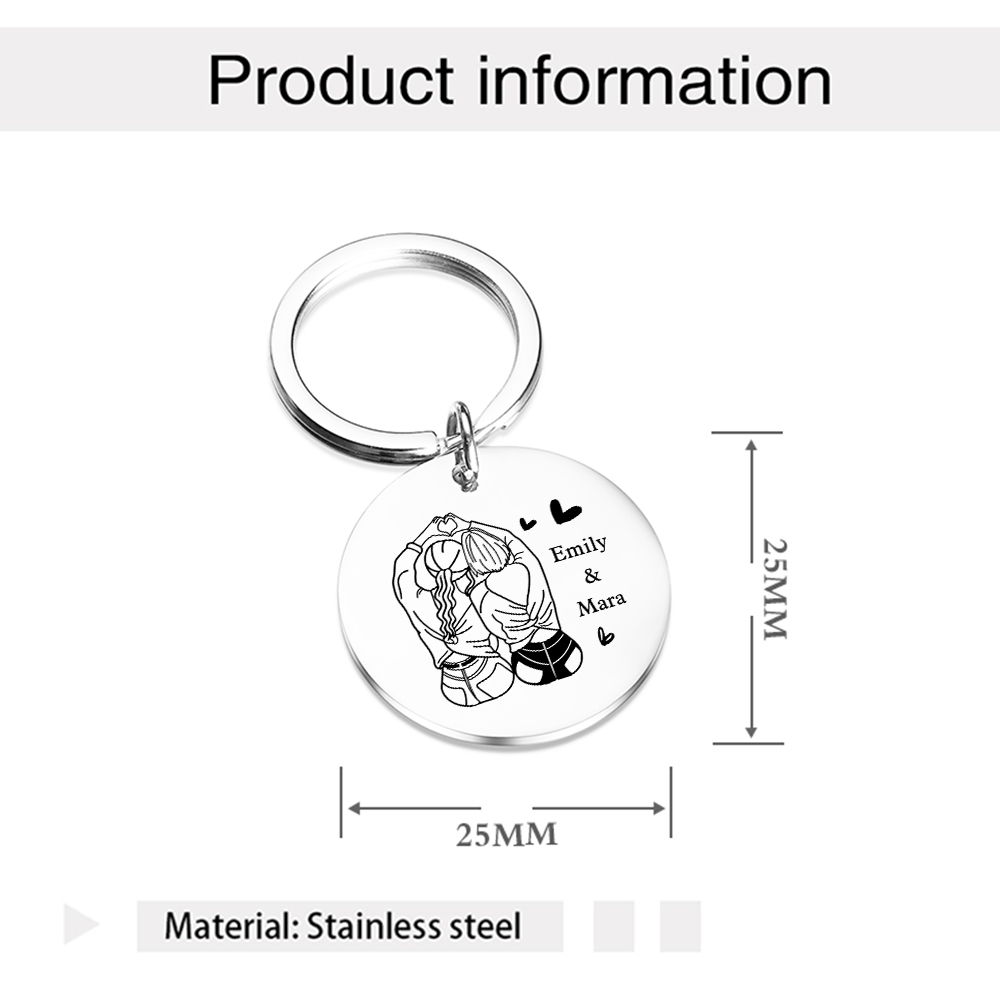 Personalised Photo Keychain Custom 2 Names Circle Keyring Metal Keychain Gift For Sisters/Besties/Friends-Jessemade AU