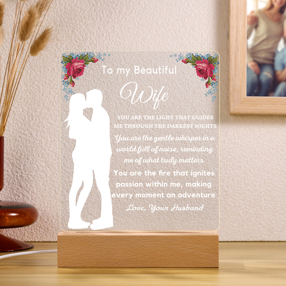 To My Beautiful Wife Night Light "You Are The Light That Guides Me Through The Darkest Nights" LED Lamp Romantic Gifts-Jessemade AU