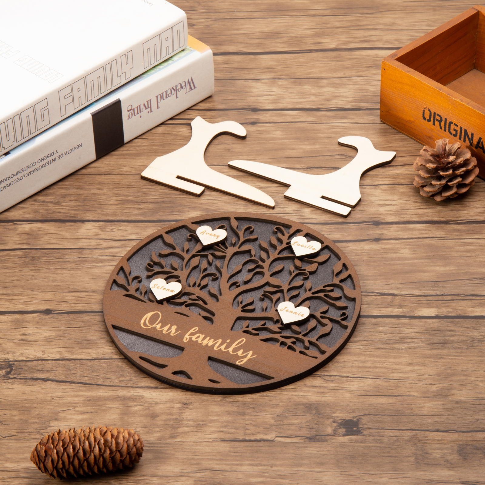 Wooden Family Tree Sign Engrave 4 Names Keepsake Gifts-Jessemade AU