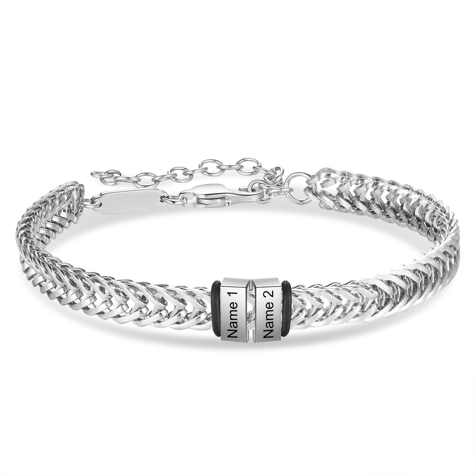 Personalised Men's Beaded Bracelet Custom 3 Names Adjustable Bracelets Stainless Steel Gifts for Him