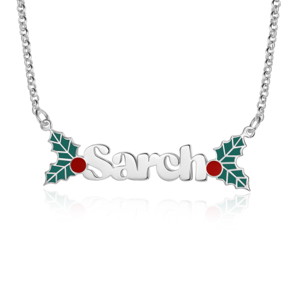 Personalised Christmas Holly Name Necklace Gifts for Her-Jessemade AU