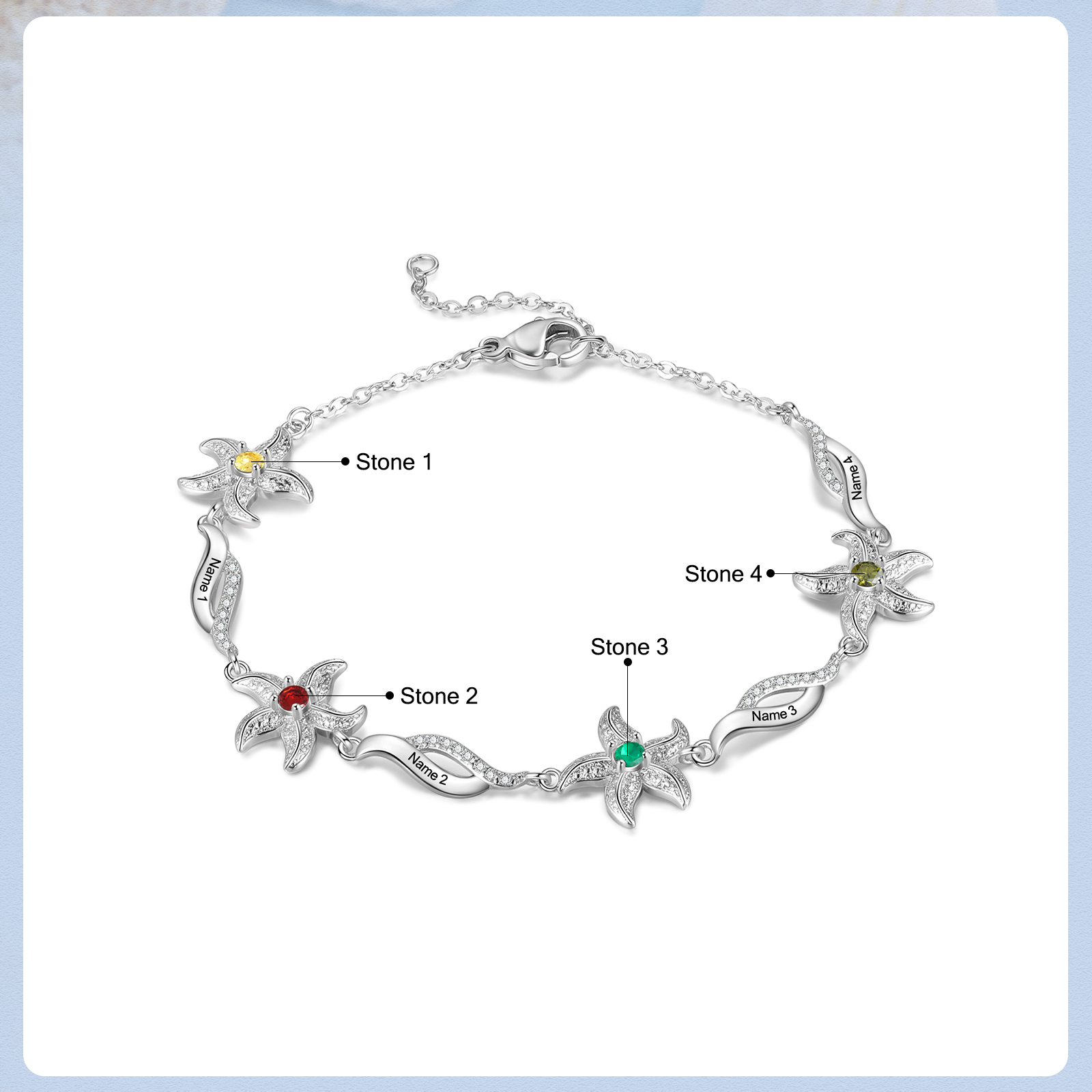 Personalised Women's Bracelet Custom 4 Birthstones Bracelet Starfish Adjustable Bracelet Mother's Day Gift for Her-Jessemade AU
