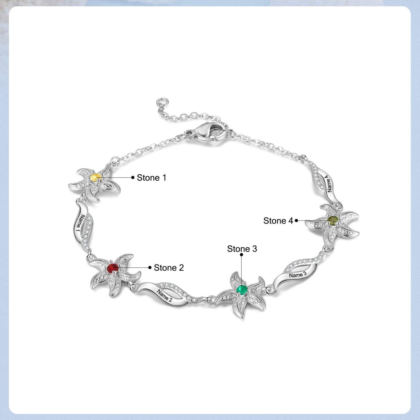 Personalised Women's Bracelet Custom 4 Birthstones Bracelet Starfish Adjustable Bracelet Mother's Day Gift for Her-Jessemade AU