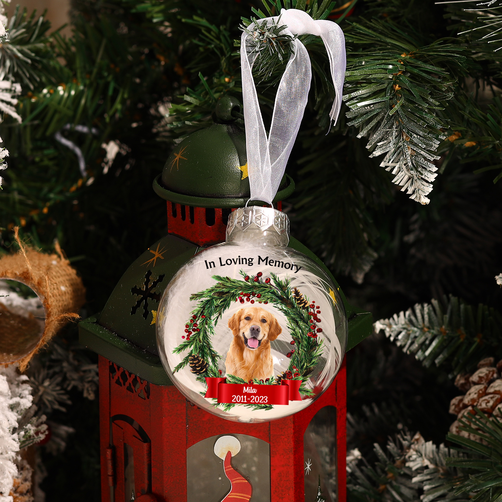 Memorial Ball Feather Ornaments Custom Photo & Text Christmas Hanging Ornament Commemorate Deceased Loved Ones - In Loving Memory-Jessemade AU