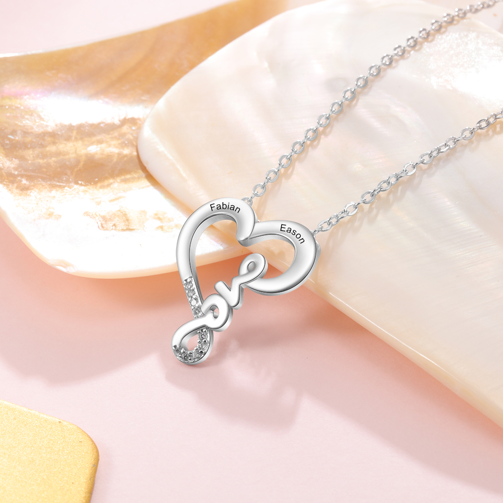 Love Heart Necklace Personalised 2 Names Heart Pendant Necklace Gifts for Her-Jessemade AU