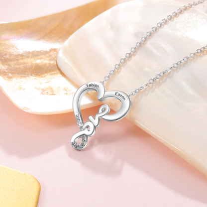 Love Heart Necklace Personalised 2 Names Heart Pendant Necklace Gifts for Her-Jessemade AU