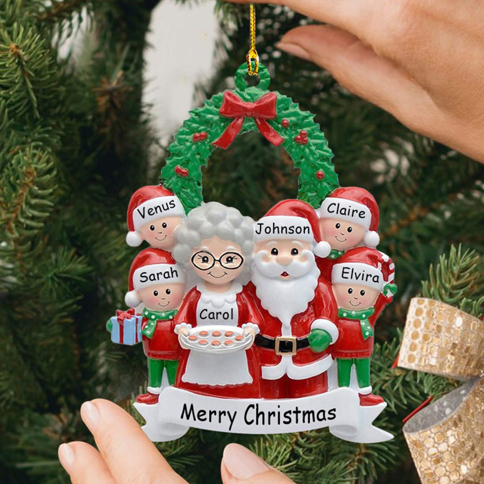 Santa Family Ornament Custom 6 Names Grandparents with Grandkids Ornament-Jessemade AU