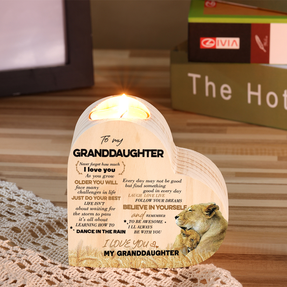 To My Granddaughter Wooden Heart Candle Holder "remember how much I love you"-Jessemade AU