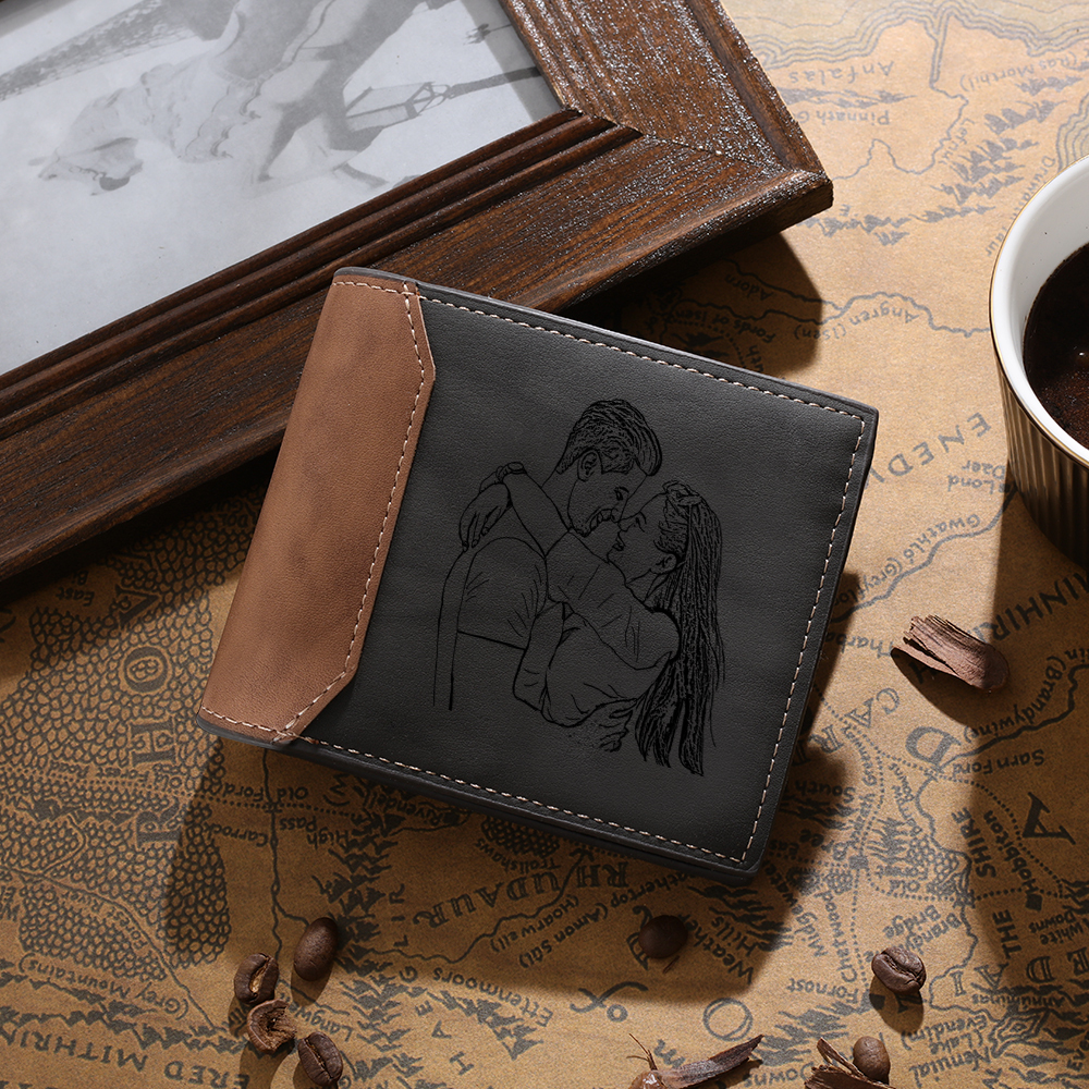 Personalised Monogram Gray Wallet Custom Photo & Name & Letter Wallet Gift for Men