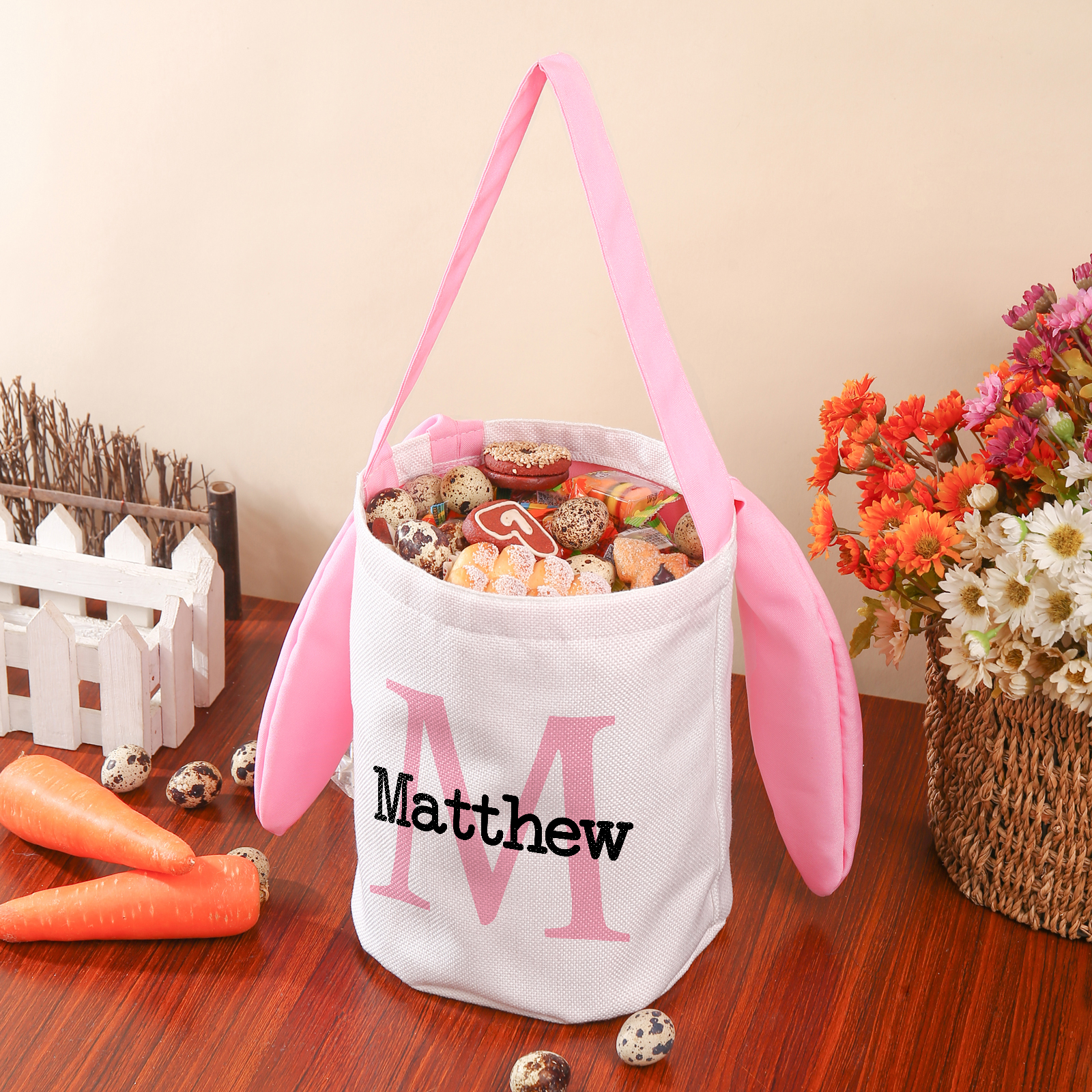 Easter Bunny Tote Bag Personalised Letter & Name Bucket Bag Bunny Basket Gifts For Kids-Jessemade AU
