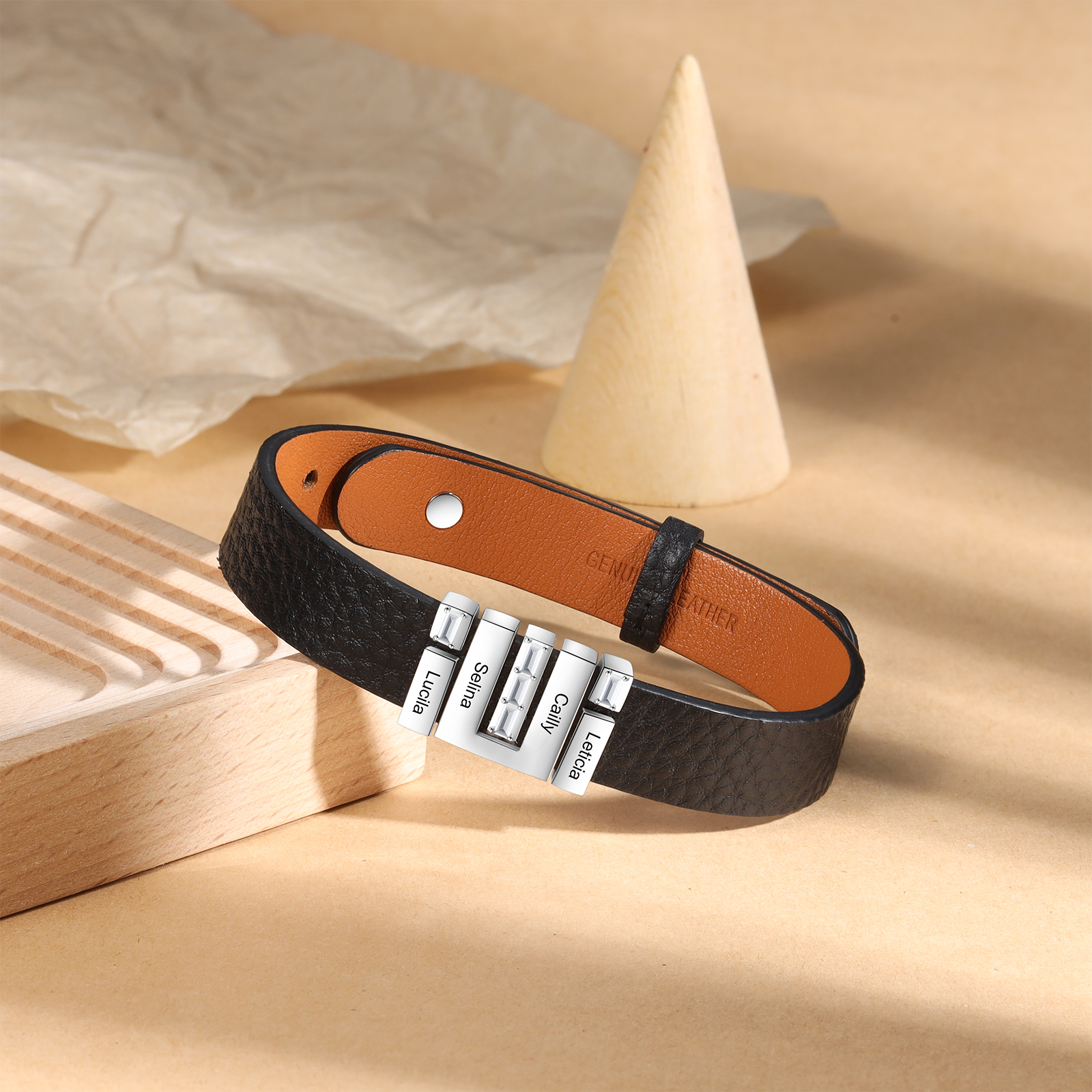 Mother's Day Gifts Personalised Leather Bracelet With 4 Names Gifts For Women-Jessemade AU