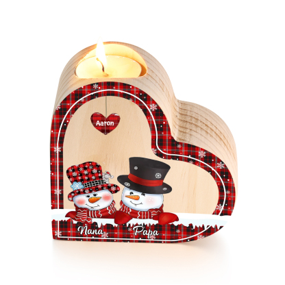 Heart-Shaped Christmas Candle Holder Engraved 3 Names Snowman Candlesticks Personalised Gift for Family-Jessemade AU