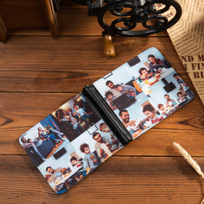 Personalised Leather Wallet Engraved Photo Short Purse Custom Folding Wallet Gifts For Him-Jessemade AU