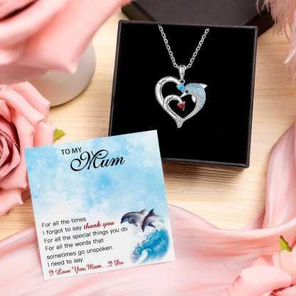 Personalised Heart Dolphin Necklace With 2 Birthstones Engraved Names Gift For Mum-Jessemade AU