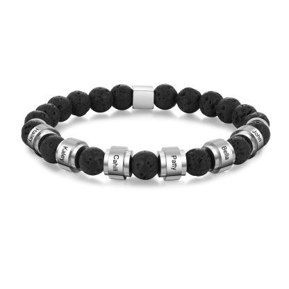 Personalised Lava Rock Bracelet with 6 Names Men's Bracelet Gifts For Him-Jessemade AU